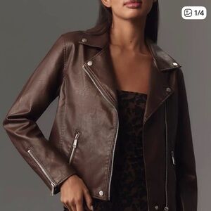 Anthropologie Chocolate faux Leather Biker Jacket